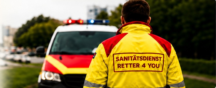 Sanitätsdienst Retter4you vor einem Einsatzfahrzeug
